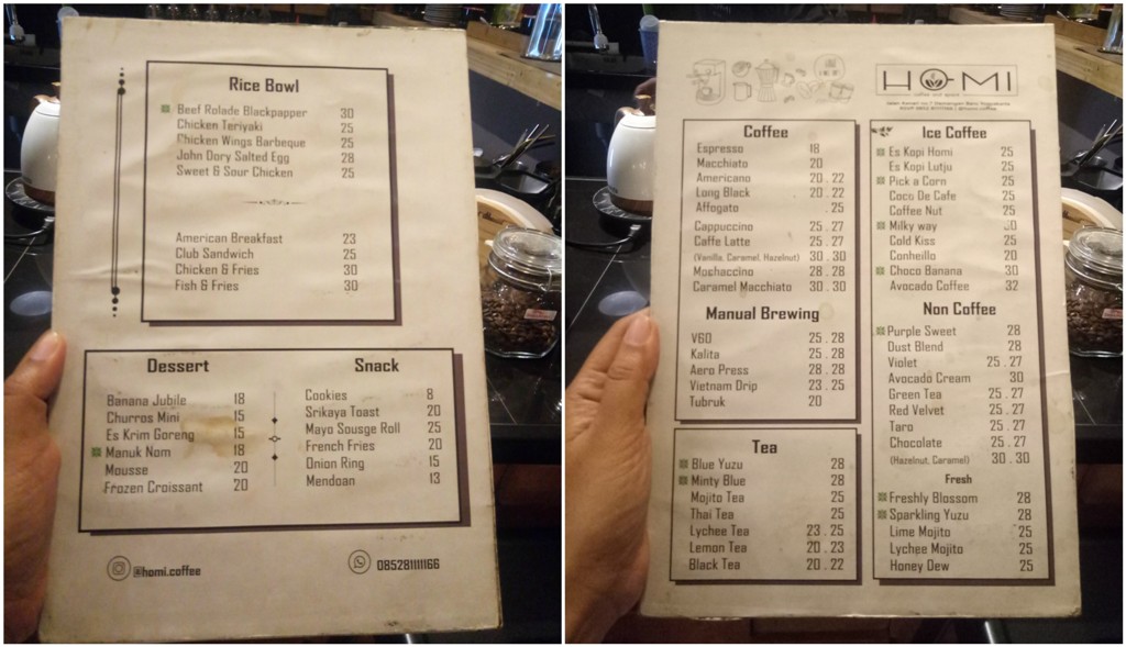 daftar harga menu homi cofee
